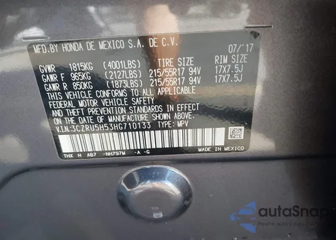 2017 Honda Hr-V Ex из США, поврежденный, VIN 3CZRU5H53HG710133